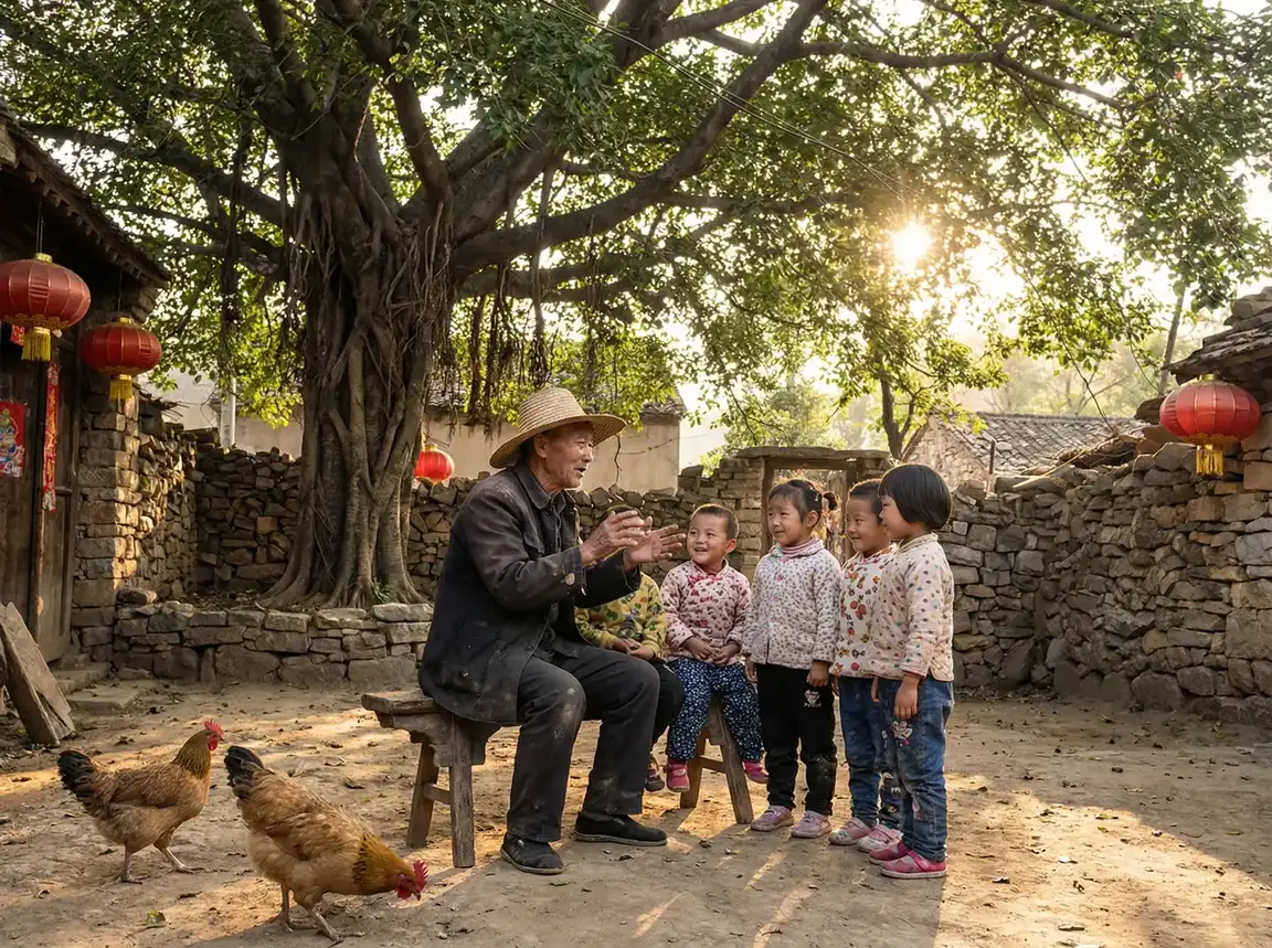 老人在大榕树下给孩子们讲故事 - 青青青草最新免费网站 乡村记忆
